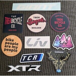 10x Biking Cycling Outdoor Stickers Mixed Lot Liv Shimano XTR Trek Boulder Giant